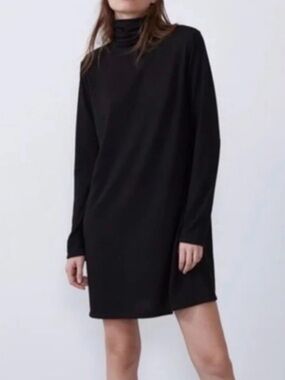 Zara Black Long-Sleeve Mock neck Dress